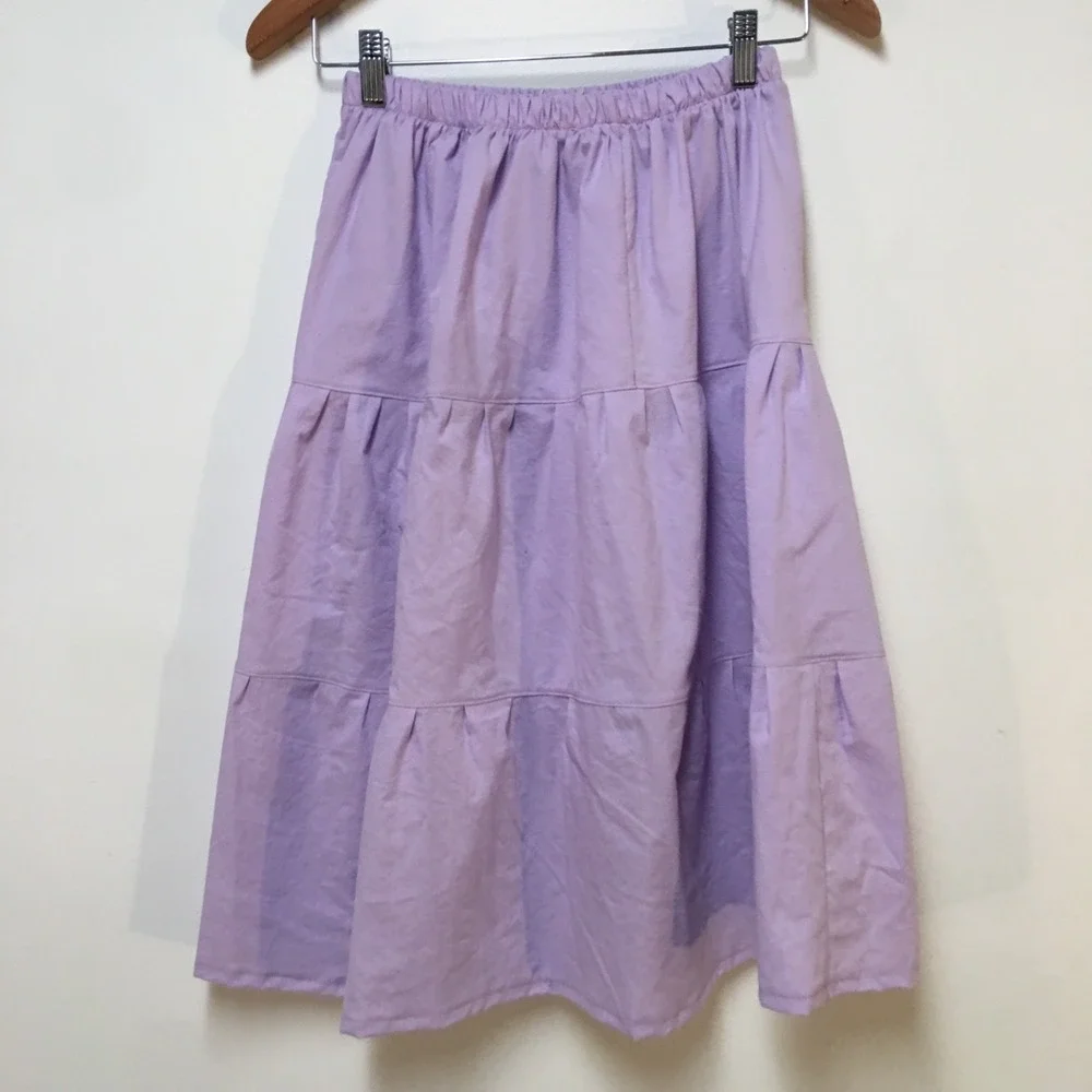 Skirt ORGANIC Girls 10/12 Midi Purple Ruffle Tiered Cotton Mom and Pop's Kids - Picture 3 of 10